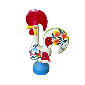 Vintage Portuguese Good Luck‎ Rooster Figurine Painted Ceramic Folk Art 8"